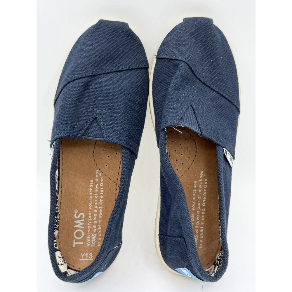 TOMS Alpargata Girls Navy Canvas Slip On Shoes Size Y13